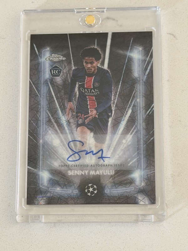 Senny Mayulu 2024-25 Topps Chrome UEFA Club UCC Black Lazer RC Rookie Auto PSG