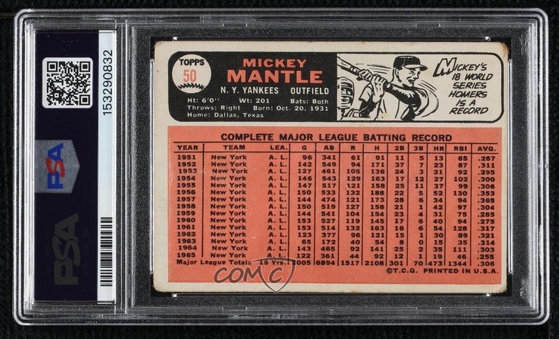 1966 Topps Mickey Mantle #50 PSA 1 HOF 1e4j view 2