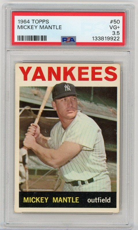 PSA 3.5 VG+ 1964 Topps Baseball #50 - Mickey Mantle - Yankees HOF! Nice!