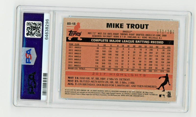 2018 Mike Trout Topps 1983 Black /299 low pop. #13 Mint PSA 9 view 2