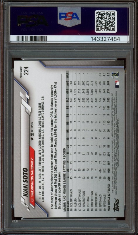 2020 Topps #224 Juan Soto SP *PSA 10 (GEM MINT) *Nationals/Mets view 2