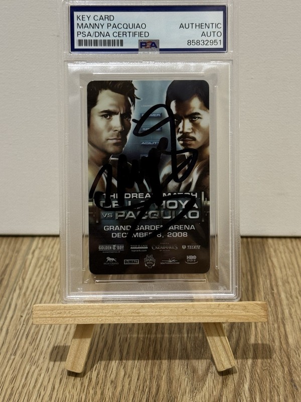 MANNY PACQUIAO vs Oscar de La Hoya SIGNED AUTO MGM GRAND KEYCARD DREAM MATCH PSA