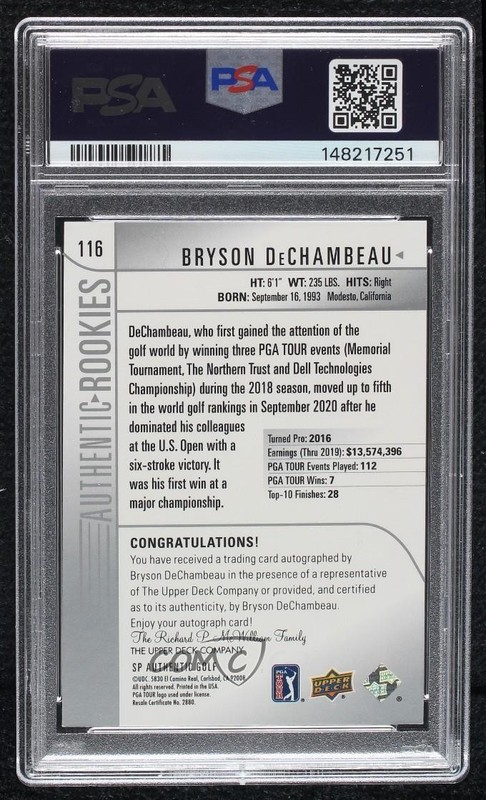 2021 SP Authentic Rookie Signatures Tier 2 Bryson DeChambeau PSA 9 Auto 0r46 view 2