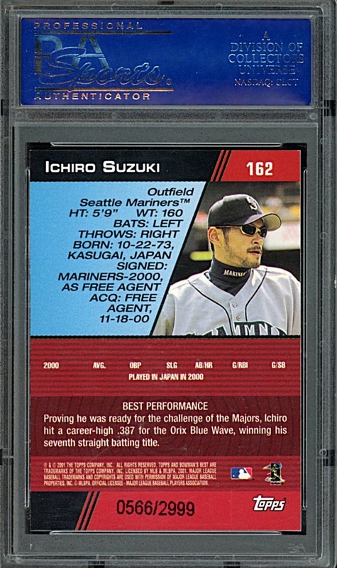 2001 Bowmans Best Ichiro Suzuki Rookie #566/2999 PSA 9 view 2