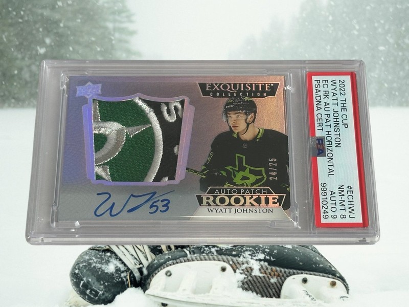 WYATT JOHNSTON 2022-23 THE CUP EXQUISITE ROOKIE AUTO PATCH /25 PSA 8 NM-MT/9AUTO