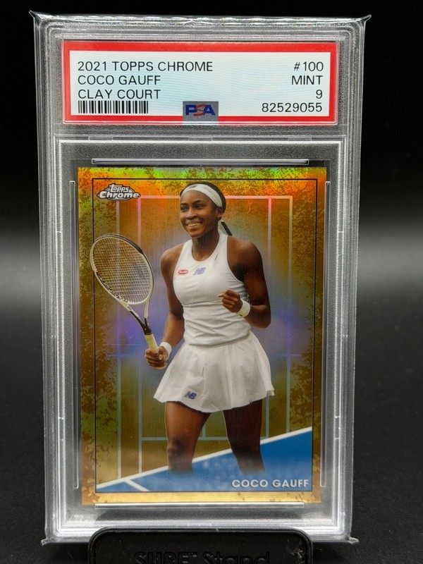 COCO GAUFF 2021 TOPPS CHROME TENNIS #100 ROOKIE CLAY COURT REFRACTOR RC PSA 9