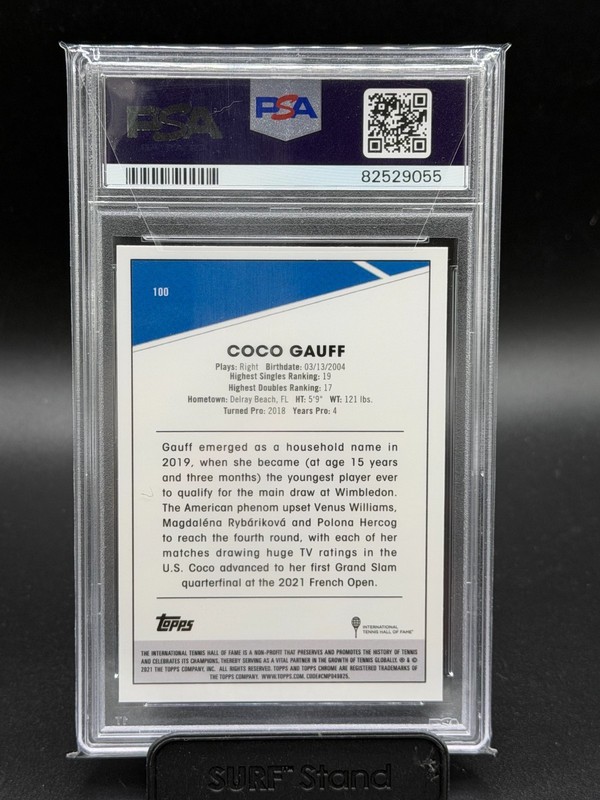 COCO GAUFF 2021 TOPPS CHROME TENNIS #100 ROOKIE CLAY COURT REFRACTOR RC PSA 9 view 2