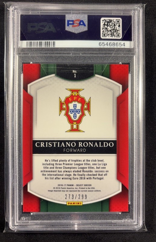 Cristiano Ronaldo 2016 Panini Select Blue Prism /299 PSA 9 view 2