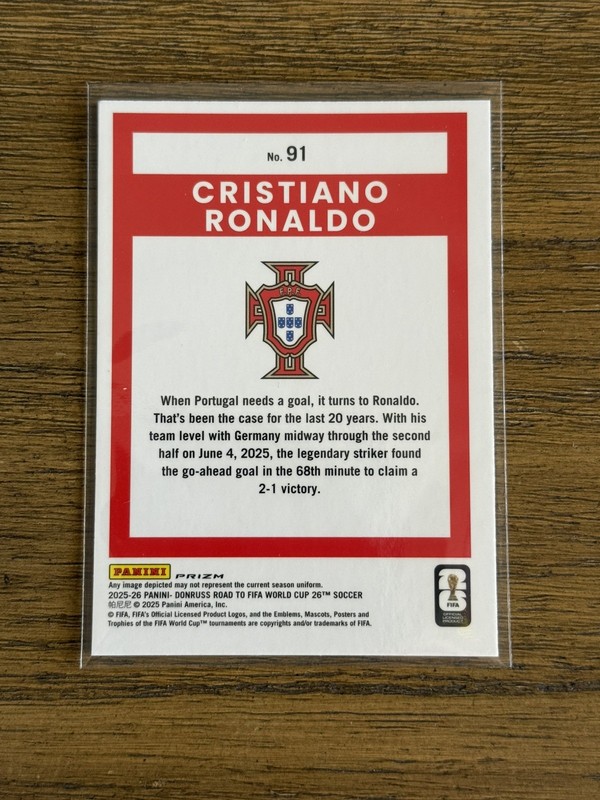 2025-26 Panini Donruss World Cup Cristiano Ronaldo Optic Velocity Prizm Holo view 2
