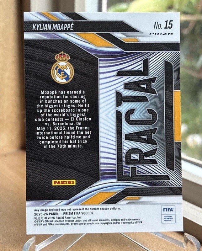 2025-26 Panini Prizm FIFA Kylian Mbappe Fractal Mosaic Prizm #15 Real Madrid view 2