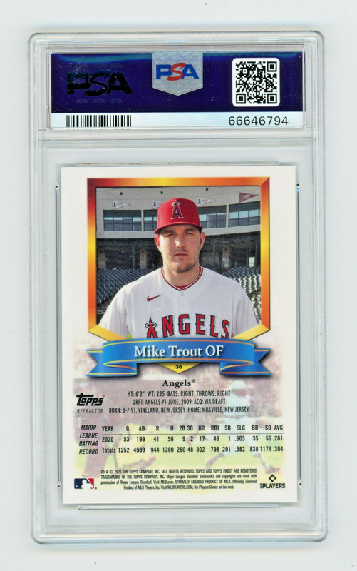 2021 Mike Trout Topps Finest Flashbacks Refractor #36 PSA 9 view 2