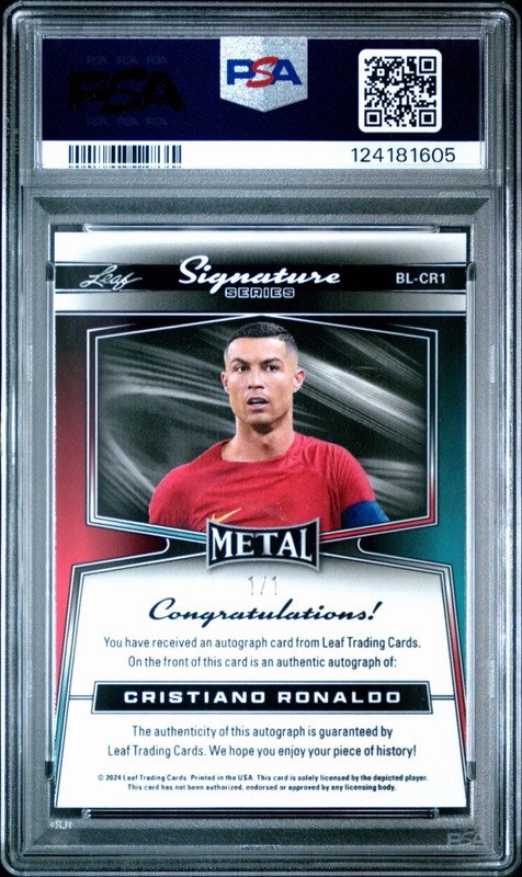 2024 Leaf Metal Cristiano Ronaldo Auto 1/1 Red Shimmer PSA Auth ONE OF ONE view 2