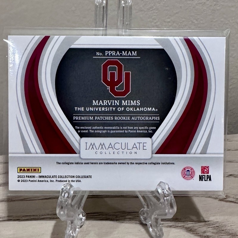 2023 Immaculate #PPRA-MAM Marvin Mims Rookie Patch Auto RPA Cheez-It Bowl /10 view 2
