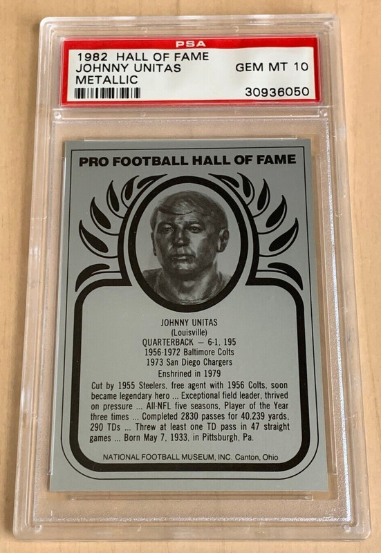 1982 Hall of Fame Metallic 💎 JOHNNY UNITAS 💎 PSA 10 💎 POP  1 💎 *See Note view 2
