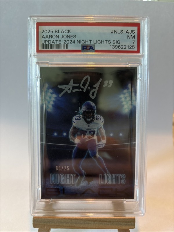 2025 Panini Black Football Aaron Jones Night Lights /25 Silver Auto SSP PSA