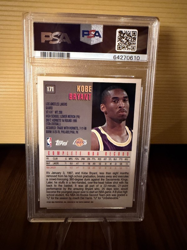 1997 Topps Kobe Bryant PSA 8 - Lakers -  2nd year view 2