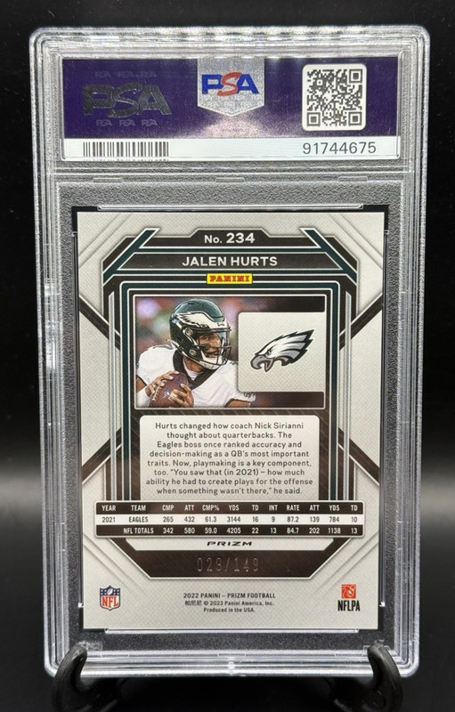 Jalen Hurts Red Wave /149 SP 2022 Panini Prizm #234 Eagles Super Bowl MVP PSA 10 view 2