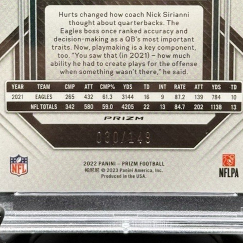 Jalen Hurts Red Wave /149 SP 2022 Panini Prizm #234 Eagles Super Bowl MVP PSA 10 view 2