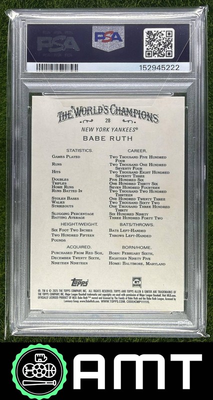 Babe Ruth PSA 9 2025 Topps Allen & Ginter X New York Yankees #28 5222 view 2