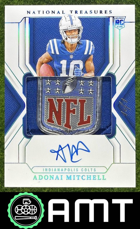 Adonai Mitchell RC 2024 Panini National Treasures 1/1 Patch Auto NFL Shield Logo