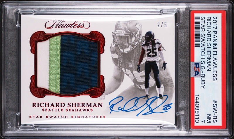 2017 Flawless Richard Sherman Star Swatch Ruby 2/5 Patch Auto Jersey #’d PSA 7