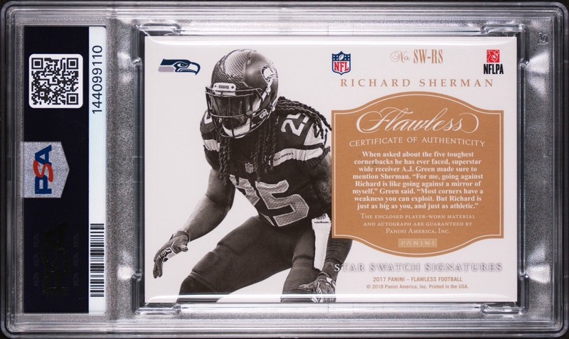 2017 Flawless Richard Sherman Star Swatch Ruby 2/5 Patch Auto Jersey #’d PSA 7 view 2