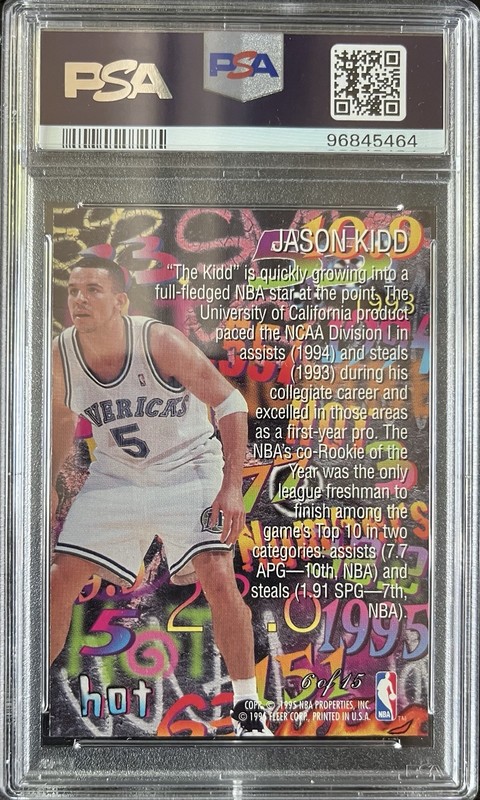 1995 Flair Hot Numbers #6 Jason Kidd Mavericks PSA 10 GEM MINT view 2