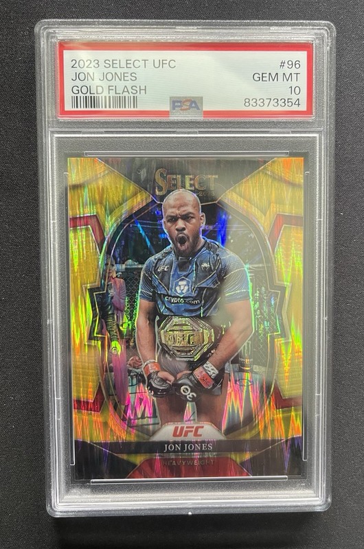 2023 Panini Select UFC Concourse Jon Jones #96 Gold Flash Prizm /10 PSA 10