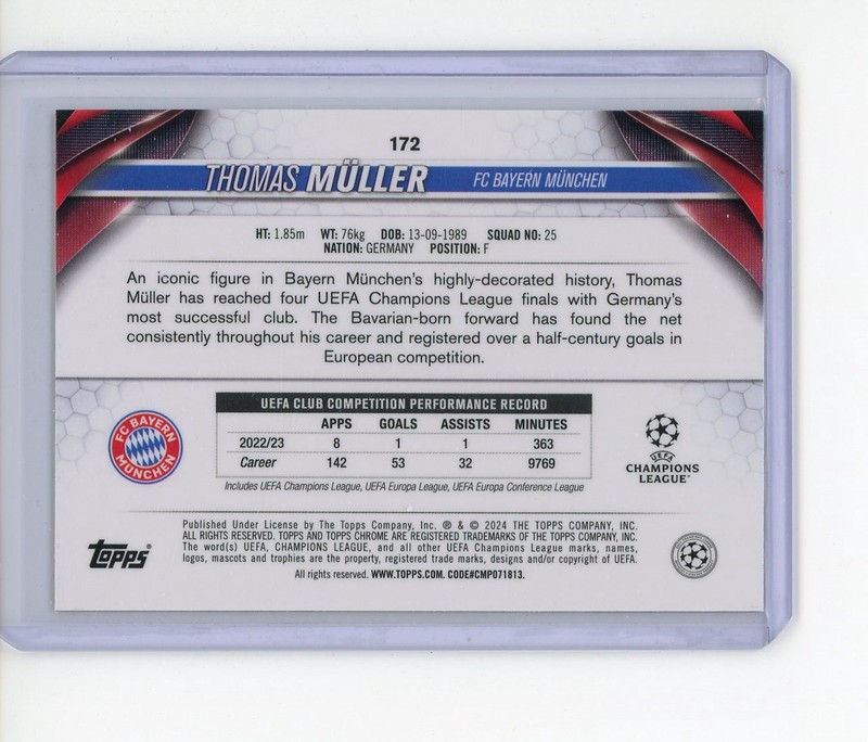 2023-24 TOPPS CHROME SAPPHIRE UEFA CLUB COMPETITION YELLOW THOMAS MULLER /75 view 2