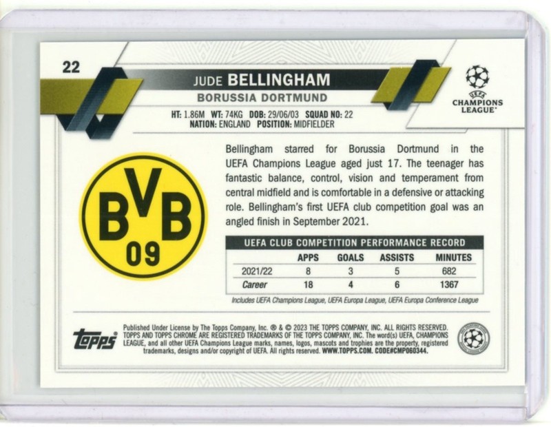 2022-23 TOPPS CHROME SAPPHIRE UEFA CLUB COMPETITIONS VARIATION JUDE BELLINGHAM view 2