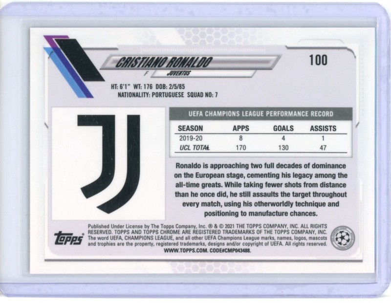 2020-21 TOPPS CHROME UEFA CHAMPIONS LEAGUE BASE CRISTIANO RONALDO #100 view 2