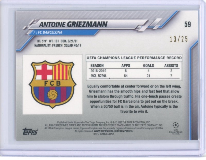 2019-20 TOPPS CHROME SAPPHIRE CHAMPIONS LEAGUE PURPLE ANTOINE GRIEZMANN /25 view 2