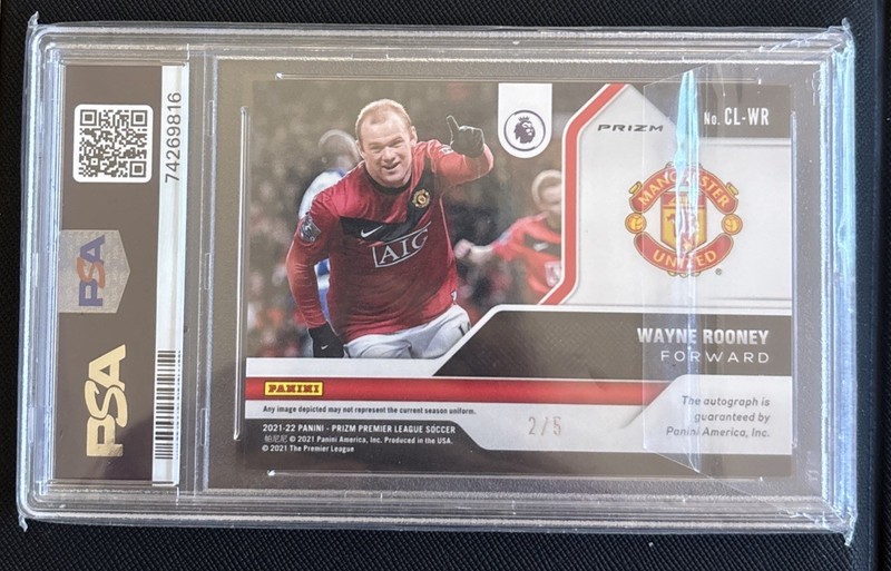 2021 Panini Prizm Premier League Wayne Rooney Club Legends Auto Gold /5 PSA 9/10 view 2
