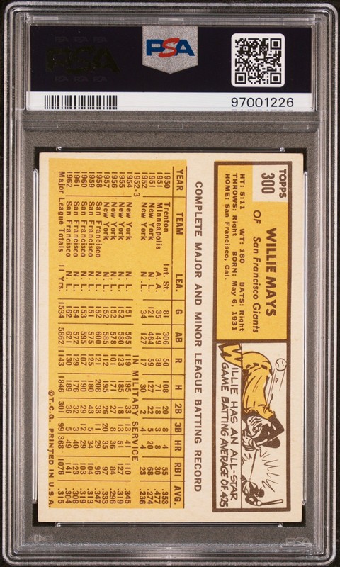 1963 Topps #300 Willie Mays PSA 5 EX CENTERED Nice Eye Appeal New Label view 2