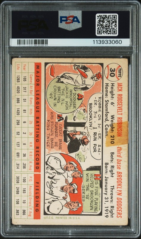 1956 Topps #30 Jackie Robinson White Back PSA 1 New Label view 2