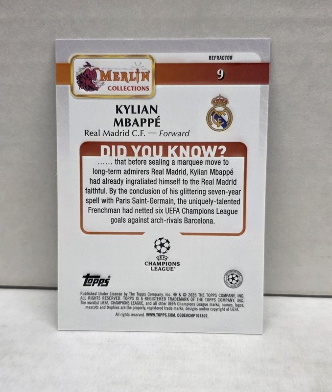 KYLIAN MBAPPE 2024-25 Topps Merlin REFRACTOR #9 view 2