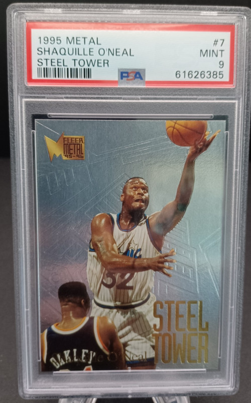Shaquille O'Neal 1995 Fleer Metal Steel Tower Shaq Insert Card #7 -PSA 9