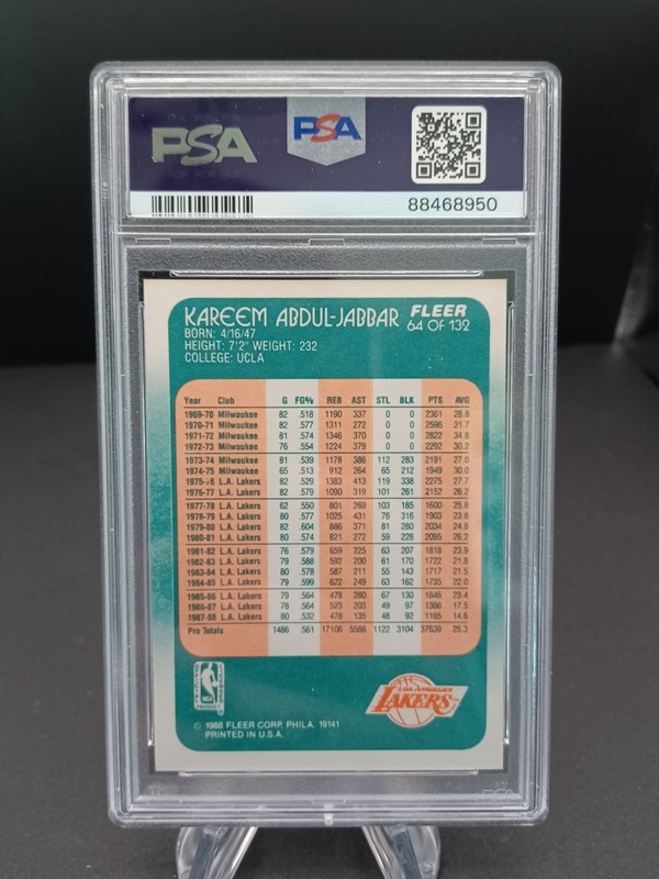 Kareem Abdul-Jabbar 1988-89 Fleer #64 Los Angeles Lakers HOF -PSA 9 MINT view 2