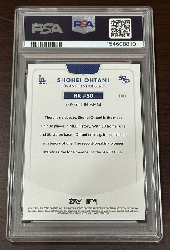 2024 Topps Shohei Ohtani 50/50 Iconic HR #50 Card #100 PSA 9 Mint Dodgers view 2