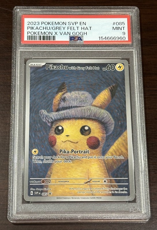 2023 Pikachu Grey Felt Hat Promo SVP 085 Pokémon x Van Gogh PSA 9 Mint ICONIC