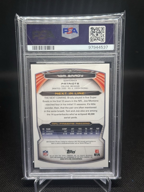 2014 Bowman - Tom Brady #56 PSA 10 view 2