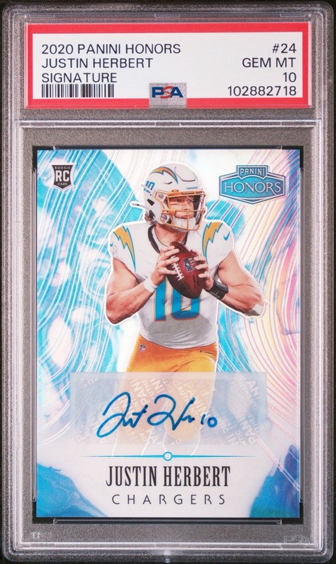2020 Panini Honors Justin Herbert Blue Color Match RC Auto /25 Chargers PSA 10