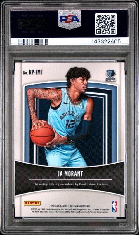 2019-20 Panini Prizm Ja Morant RC Rookie Penmanship Autographs RPJMT PSA 10 Auto view 2