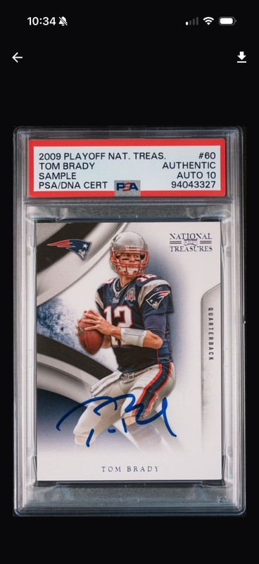 2009 PLAYOFF NATIONAL TREASURES SAMPLE #60 TOM BRADY PSA AUTHENTIC AUTO 10