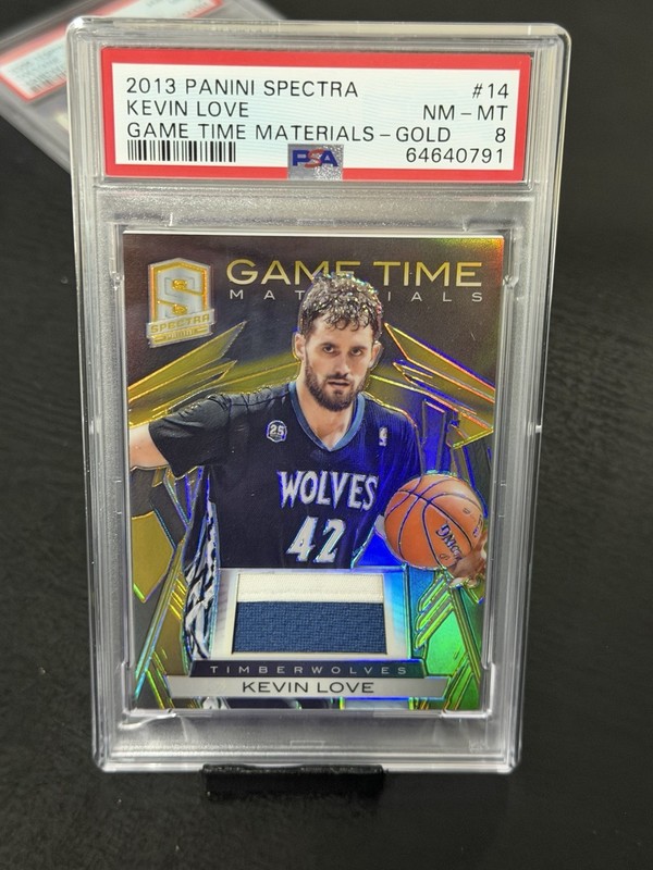 Kevin Love—2013 Spectra—GameTime—GAME WORN PATCH—GOLD—SSP—/10—PSA 8—POP 1—ONLY 1