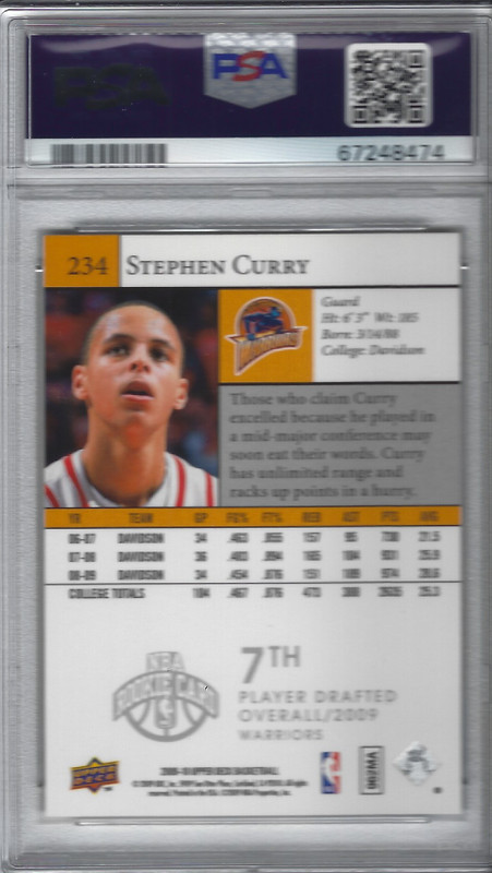 2009 UPPER DECK #234 STEPHEN CURRY RC PSA 9 view 2