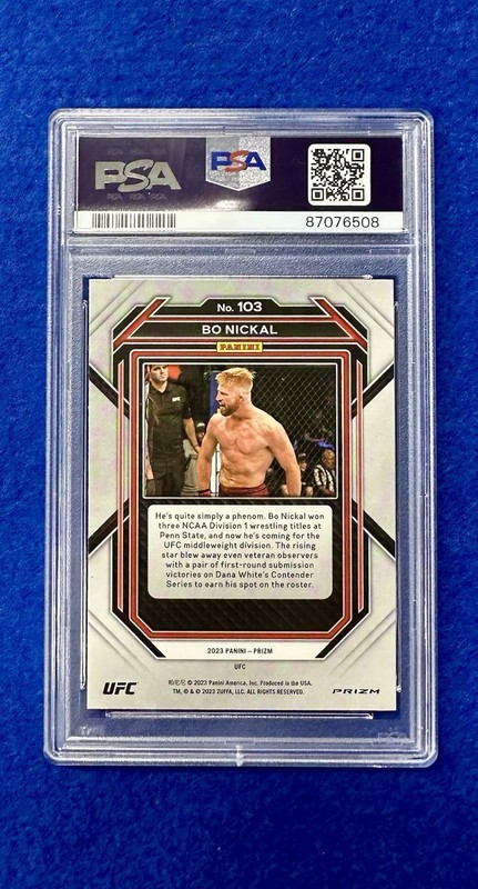 2023 Prizm UFC Bo Nickal #103 (RC) Rookie Cracked Ice PSA 10 GEM 🔥 view 2
