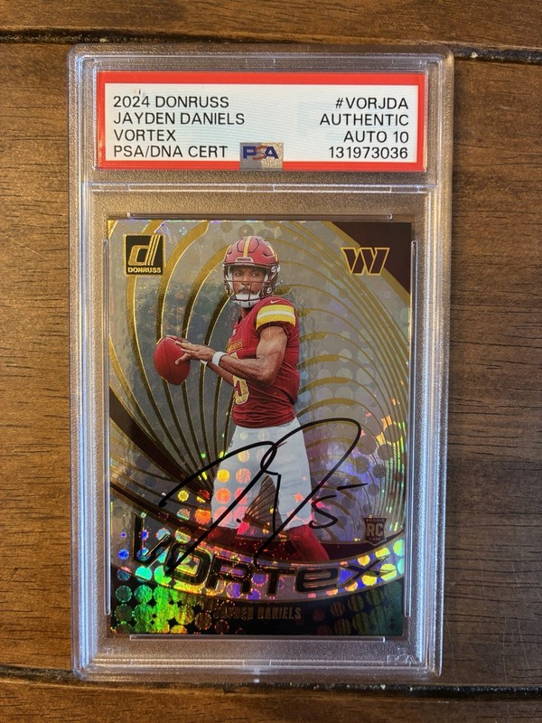 Jayden Daniels Signed 2024 Donruss Vortex #4 RC (PSA | Autograph Grade 10)