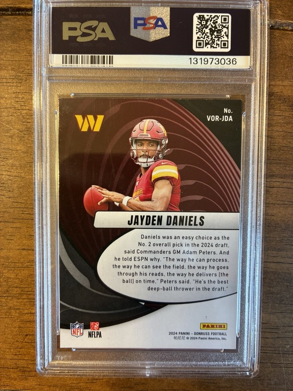Jayden Daniels Signed 2024 Donruss Vortex #4 RC (PSA | Autograph Grade 10) view 2