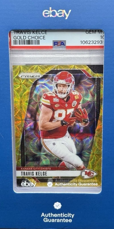 Travis Kelce 2024 Prizm Gold /10 SSP PSA 10 POP 1 #140 Chiefs HOF view 2